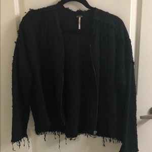 Free People Frayed Zipper Sweater